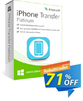 Aiseesoft iPhone Transfer Platinum Coupon, discount 40% Aiseesoft. Promotion: 