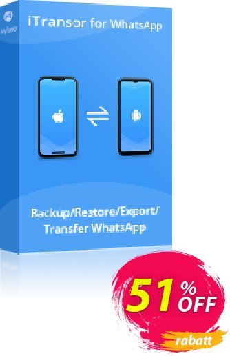 iTransor for WhatsApp (10 Devices/Lifetime) Coupon, discount 50% OFF iTransor for WhatsApp (10 Devices/Lifetime), verified. Promotion: Awful offer code of iTransor for WhatsApp (10 Devices/Lifetime), tested & approved