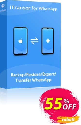 iTransor for WhatsApp (20 Devices/Lifetime) Coupon, discount 55% OFF iTransor for WhatsApp (20 Devices/Lifetime), verified. Promotion: Awful offer code of iTransor for WhatsApp (20 Devices/Lifetime), tested & approved