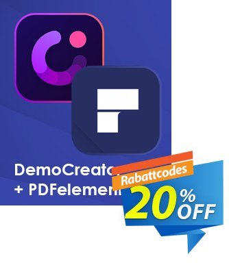 Bundle: Wondershare DemoCreator + PDFelement Pro Coupon, discount 20% OFF Bundle: Wondershare DemoCreator + PDFelement Pro, verified. Promotion: Wondrous discounts code of Bundle: Wondershare DemoCreator + PDFelement Pro, tested & approved