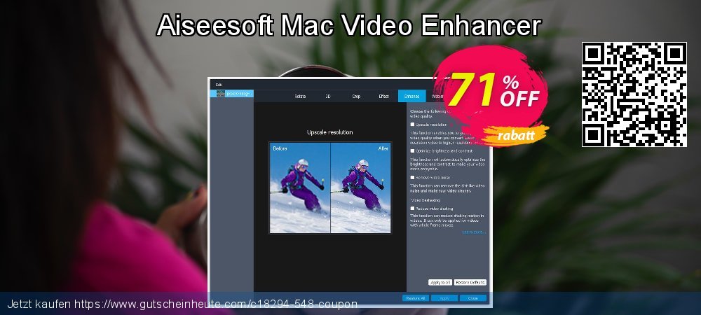 Aiseesoft Mac Video Enhancer ausschließlich Angebote Bildschirmfoto