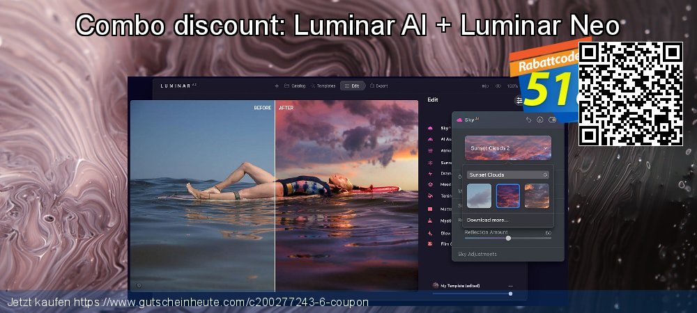 Combo discount: Luminar AI + Luminar Neo umwerfende Verkaufsförderung Bildschirmfoto